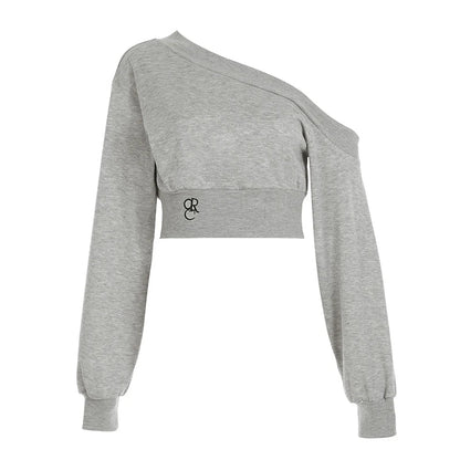 Fashion Trendy Women¡¯s Top Tees Long Sleeve Simple Skew Collar Solid One-Shoulder Comfortable Blouses Causal