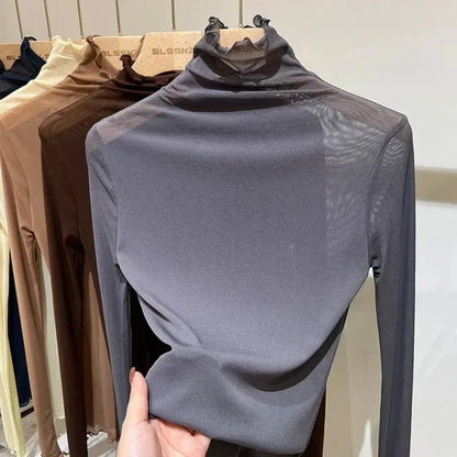 Spring Summer Womens Long Sleeve Sexy Black Mesh Top Blouses Transparent Punk Clubwear Shirt Tees Beach Tops Ladies Bottom Tops