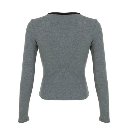 Solid Chain Print O-Neck Long Sleeve Women Blouses Gothic Punk Chic Fashion Autumn Basic Trendy Top Tees