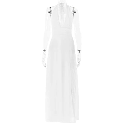 Halterneck V-neck Sexy Backless Women Dresses Elegant Party Fashion High Waist Slit Sleeveless Long Dress Lace-up Evening Dress