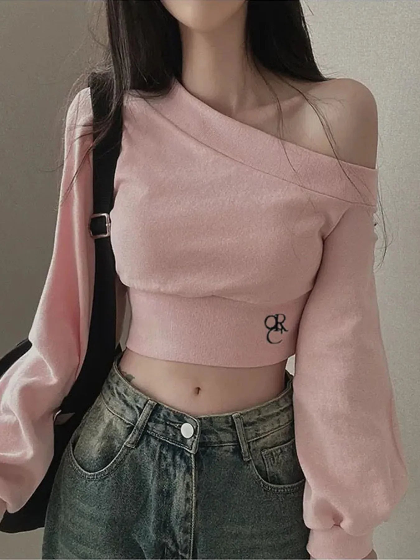 Fashion Trendy Women¡¯s Top Tees Long Sleeve Simple Skew Collar Solid One-Shoulder Comfortable Blouses Causal