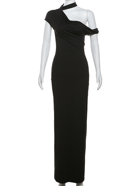 Elegant Sleeveless Irregular Bodycon Dress For Women  Autumn New Fashion Long Dress Off Shoulder Party Evening Dress