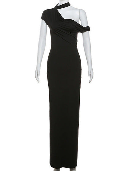 Elegant Sleeveless Irregular Bodycon Dress For Women  Autumn New Fashion Long Dress Off Shoulder Party Evening Dress