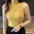 Fashion Elegant Sleeveless Knit Women Blouse Summer Solid Color Vest Casual Tops Half High Neck Shirt