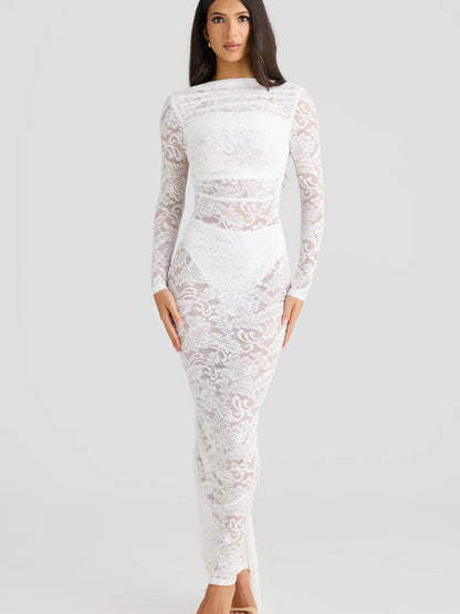 Sexy Lace Patchwork Backless Bodycon Party Club Evening Dress Women Elegant Autumn/Winter Long Sleeved Slim Vestido 2025