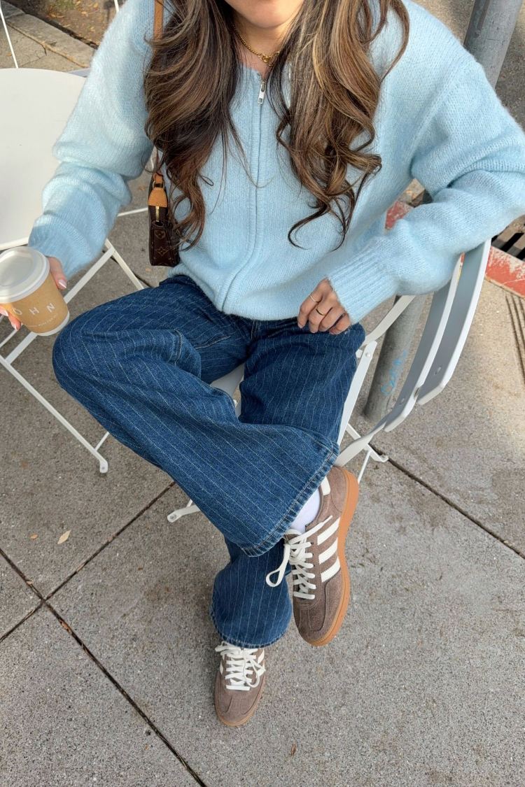 Stacey Light Blue Zip Knit Cardigan
