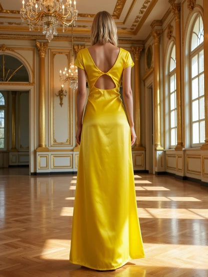 Temperament V-neck High Waist Evening Dress Sexy Backless Solid Sleeveless Elegant Party Dresses 2025 Women’s Hollow Long Dress