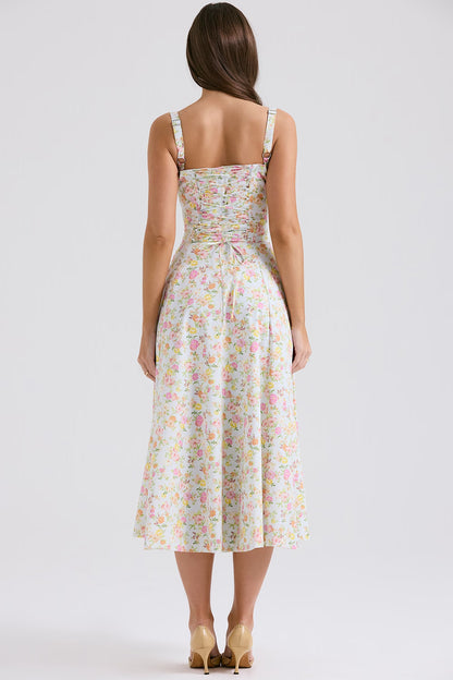 pale blue meadow print cotton bustier sundress