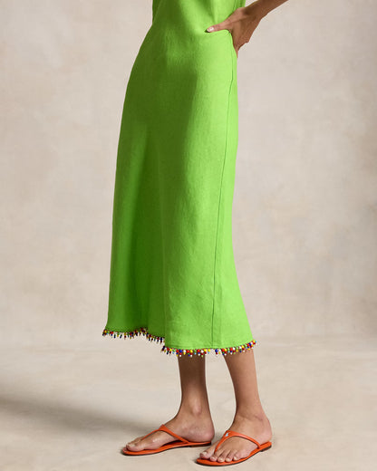 Beaded-Trim Linen Slip Dress