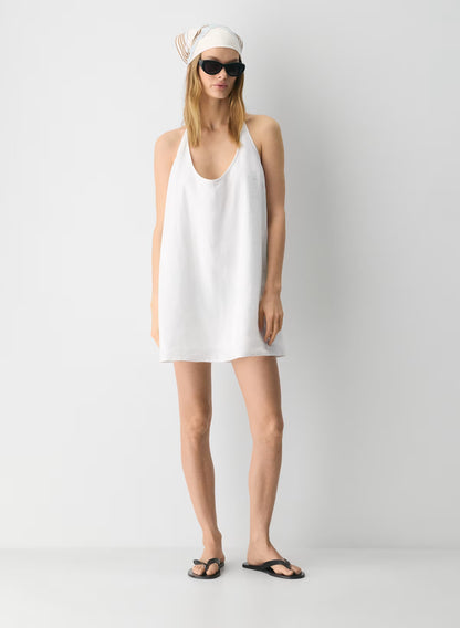 Striped linen micro halter dress