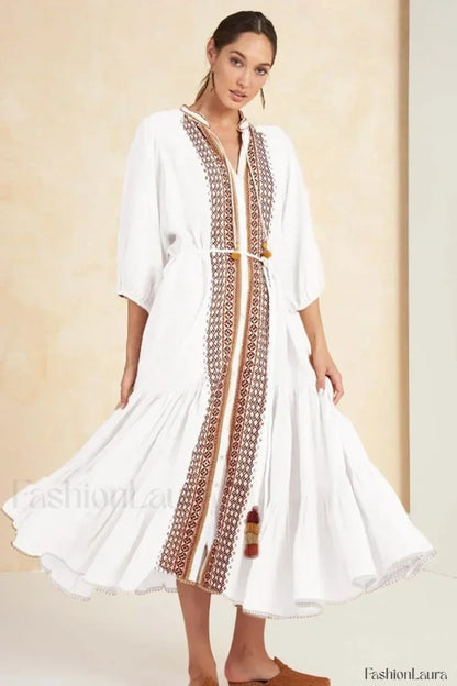 Cotton Flare-Sleeve Boho Dress