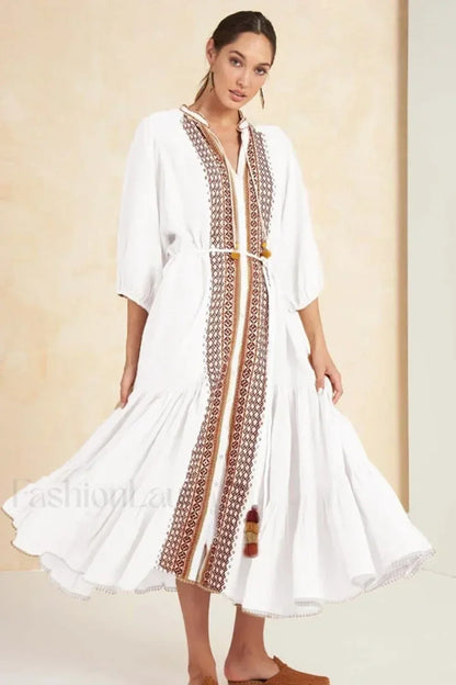 Cotton Flare-Sleeve Boho Dress