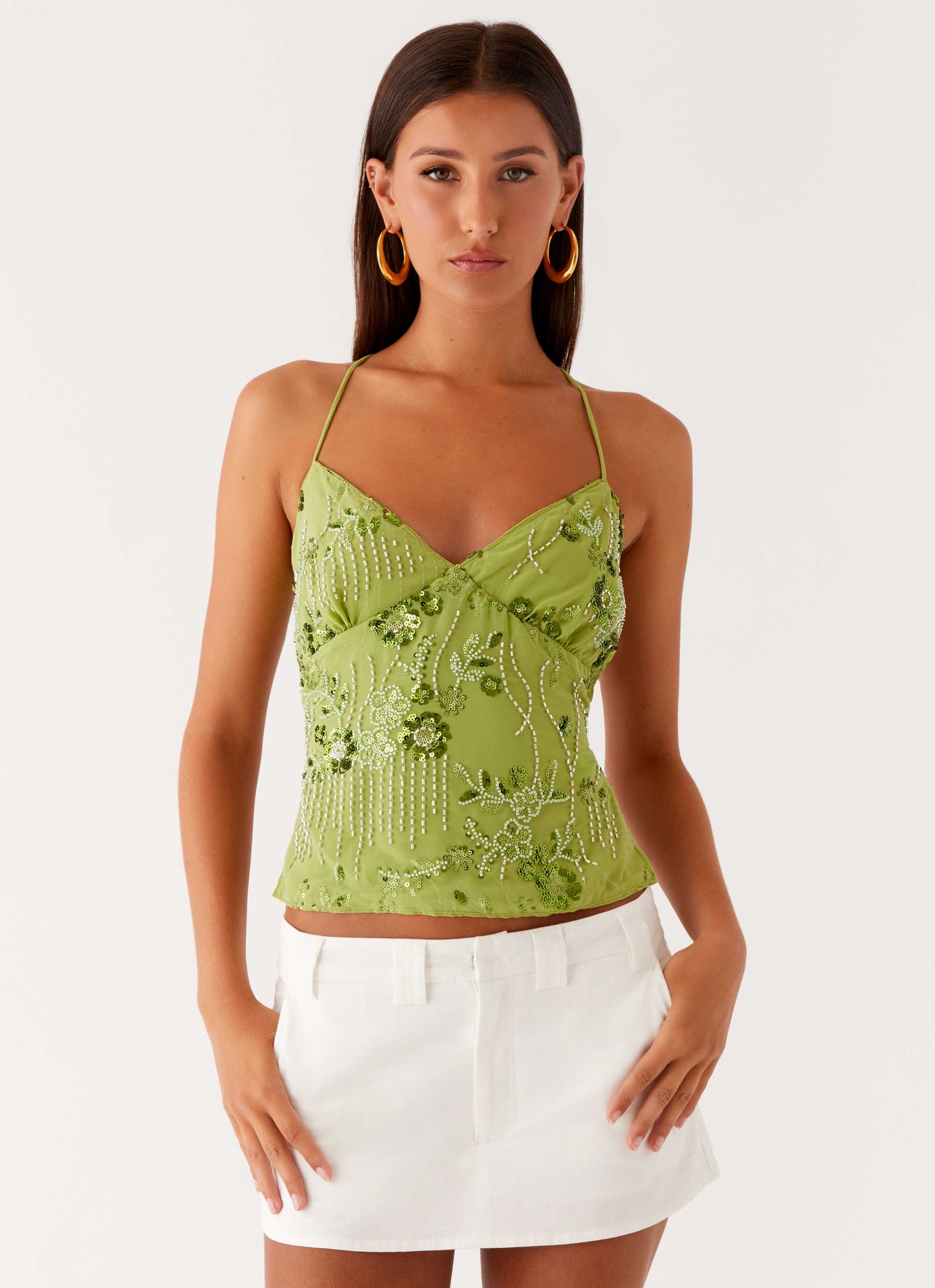 Kamilla Sequin Cami Top - Lime
