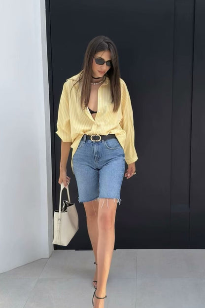 Fashion Stripe Collared Blouse