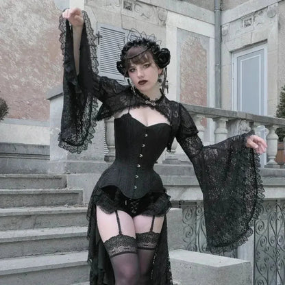 Dark Flared Sleeve Silk Blouse