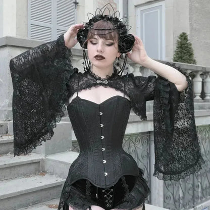 Dark Flared Sleeve Silk Blouse