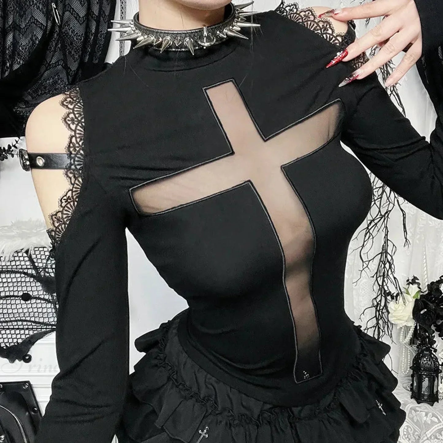 Dark Lace Patchwork Blouse