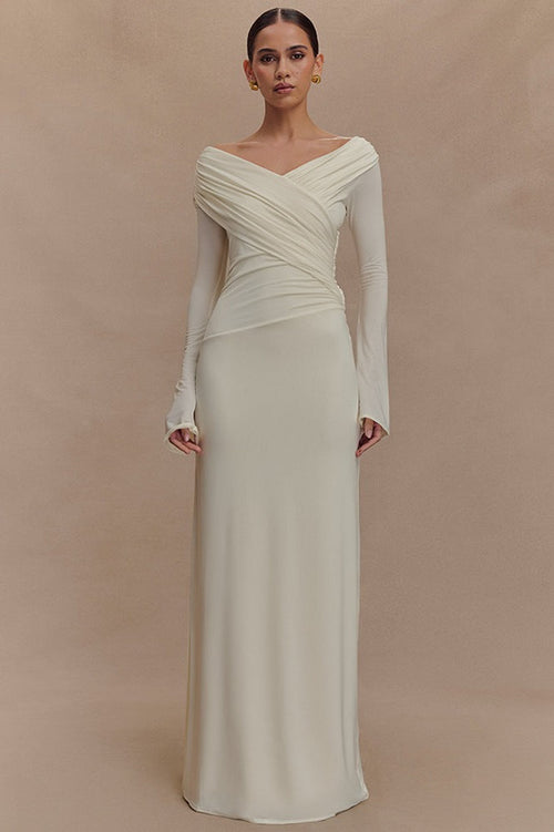 V-Neck Ruched Maxi Boho Dress