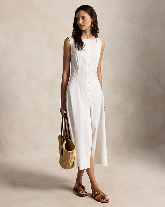 Paneled Cotton Dress-white