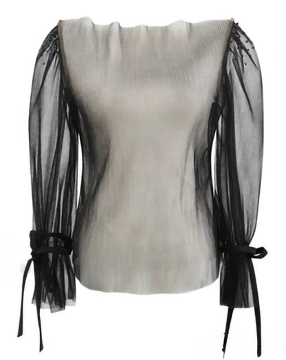 French Warm-Season Blouse Sling Retro Mujer Slimming Arm Blusas Women Mesh Sexy Top Long De Lace Shorts Elegant Set