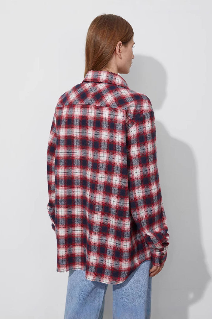 Cotton Plaid Oversized Shirt Blouse