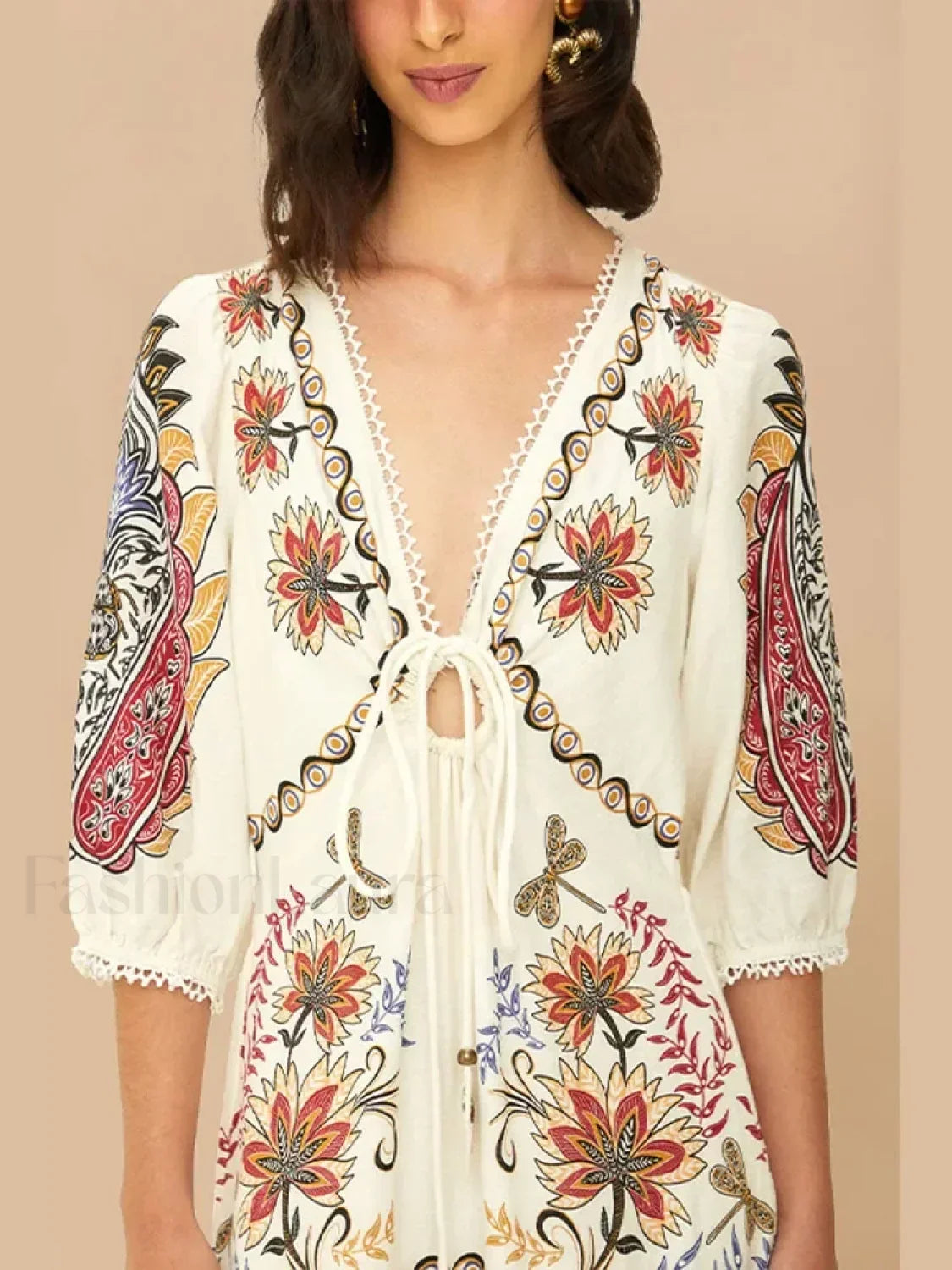 Flax Lantern-Sleeve Boho Dress