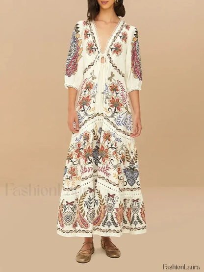 Flax Lantern-Sleeve Boho Dress