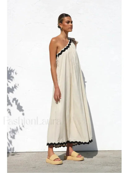French Sloping-Shoulder Boho Dress