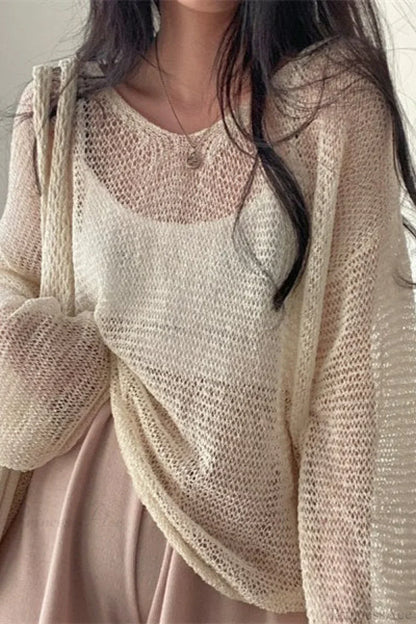 Knitted Openwork Loose Long Sleeve Chic Blouse