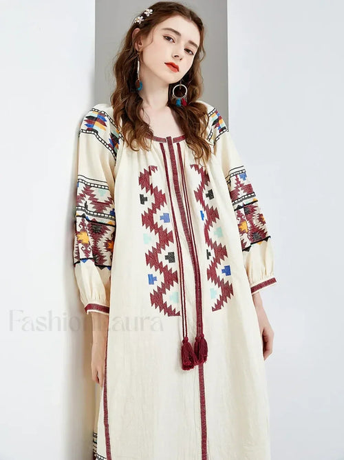 Lantern Sleeve Floral Boho Dress