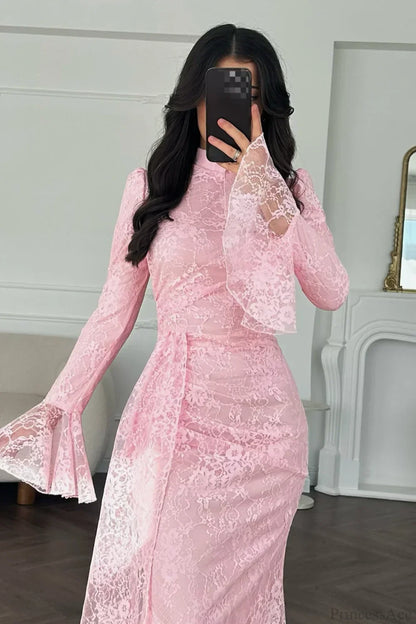 Sexy Lace Long Sleeve Bodycon Maxi Evening Dress