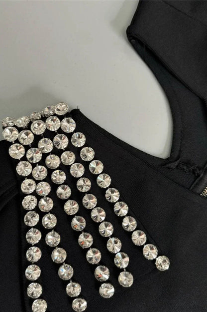 Sexy One-Shoulder Cutout Bodycon Rhinestone Evening Dress