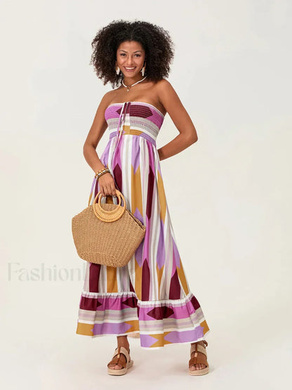 Striped Tube Top Boho Dress