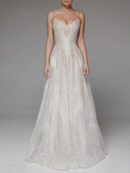Elegant Sexy Sling Embroidered Evening Dress