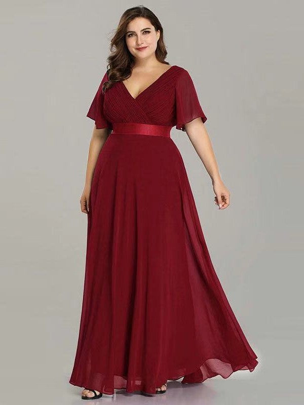 Big Swing V Neck Flared Sleeve Chiffon Party Bridesmaid Evening Dress
