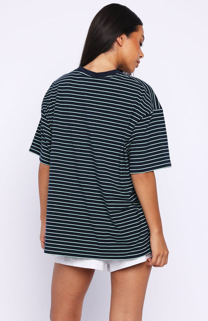 Touchdown Oversized Tee Navy/Mint Stripe