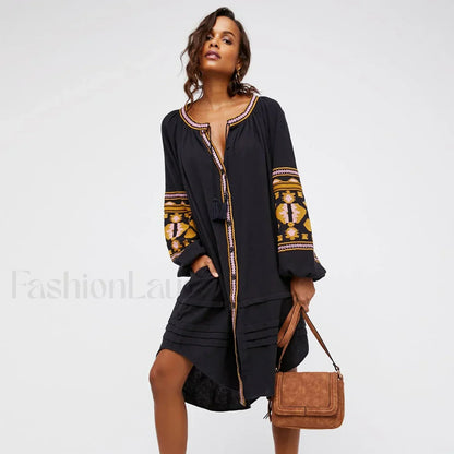 White Puff Sleeve Boho Dress