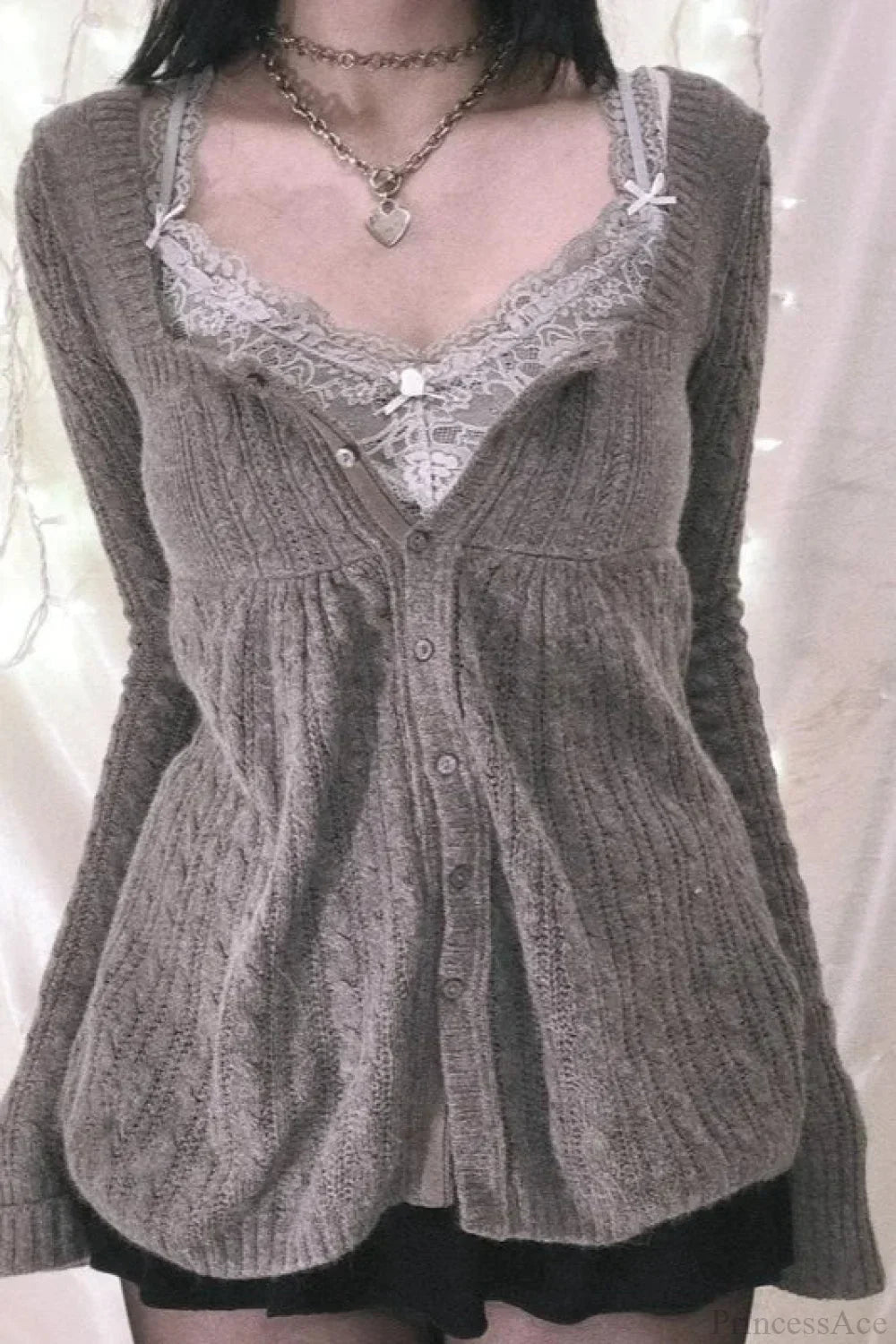 Y2K Sweet Square Neck Cable Knit Button Blouse